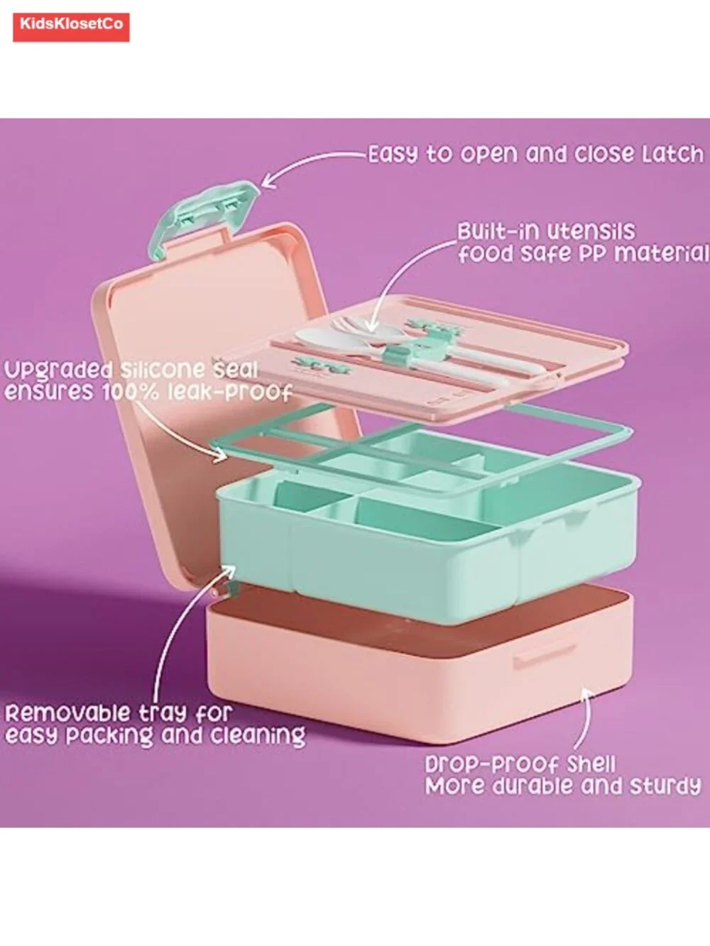 Kids Lunch Box Set with Insulated Water Bottle & Lunch Bag, 4 Compartments,
